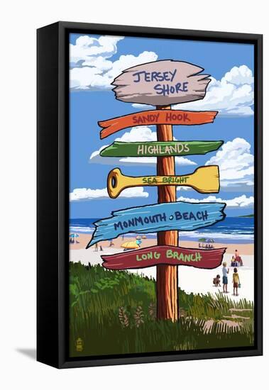 Jersey Shore - Signpost Destinations-Lantern Press-Framed Stretched Canvas