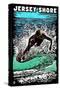 Jersey Shore - Skimboarder - Scratchboard-Lantern Press-Stretched Canvas