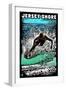 Jersey Shore - Skimboarder - Scratchboard-Lantern Press-Framed Art Print