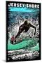 Jersey Shore - Skimboarder - Scratchboard-Lantern Press-Mounted Art Print