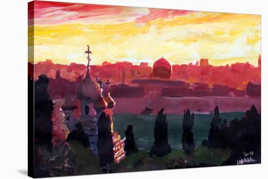 Jerusalem - Eternal City With Golden Sky-Markus Bleichner-Stretched Canvas