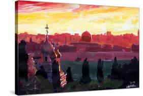 Jerusalem - Eternal City With Golden Sky-Markus Bleichner-Stretched Canvas