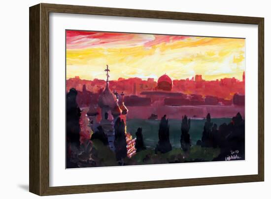 Jerusalem - Eternal City With Golden Sky-Markus Bleichner-Framed Art Print