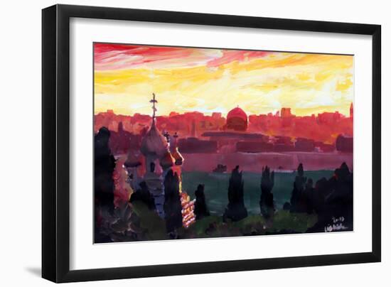 Jerusalem - Eternal City With Golden Sky-Markus Bleichner-Framed Art Print