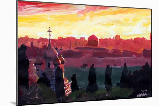 Jerusalem - Eternal City With Golden Sky-Markus Bleichner-Mounted Art Print