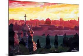 Jerusalem - Eternal City With Golden Sky-Markus Bleichner-Mounted Art Print