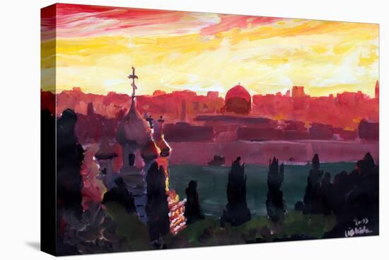 Jerusalem - Eternal City With Golden Sky-Markus Bleichner-Stretched Canvas