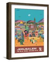 Jerusalem Israel - via El Al Israel Airlines, Vintage Airline Travel Poster, 1970s-Peri Rosenfeld-Framed Art Print