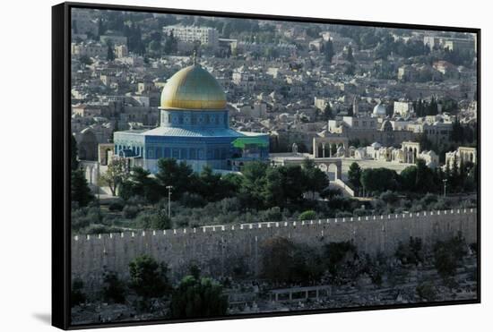 Jerusalem, Israel, View from the Mount of Olives, Dome of the Rock in the Center-null-Framed Stretched Canvas