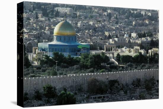 Jerusalem, Israel, View from the Mount of Olives, Dome of the Rock in the Center-null-Stretched Canvas