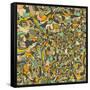 Jerusalem Map-Jazzberry Blue-Framed Stretched Canvas