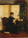 Azalea in a Japanese Bowl, with Chinese Vases on an Oriental Rug, in an Interior-Jessica Hayllar-Stretched Canvas