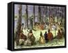 Jesuit Missionary Preaching to Native Americans and Fur Traders in the Wilderness-null-Framed Stretched Canvas