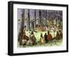 Jesuit Missionary Preaching to Native Americans and Fur Traders in the Wilderness-null-Framed Giclee Print