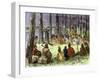 Jesuit Missionary Preaching to Native Americans and Fur Traders in the Wilderness-null-Framed Giclee Print