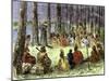 Jesuit Missionary Preaching to Native Americans and Fur Traders in the Wilderness-null-Mounted Giclee Print