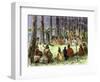 Jesuit Missionary Preaching to Native Americans and Fur Traders in the Wilderness-null-Framed Giclee Print