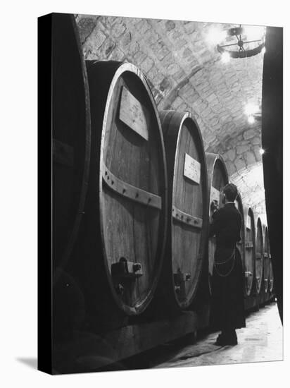 Jesuit Novitiate Winery, Oak Casks of Wine in Underground Tunnel of Winery-Charles E^ Steinheimer-Stretched Canvas