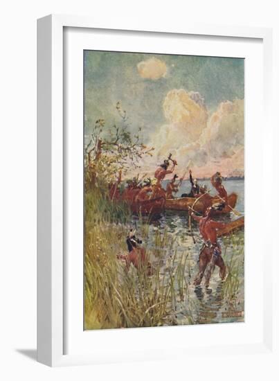 'Jesuit Priest and Converts Attacked By Indians', 1916-Henry Sandham-Framed Giclee Print