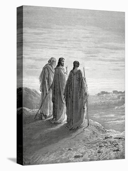 Jesus and the Disciples of Emmaus. Engraving. 19th Century.-null-Stretched Canvas