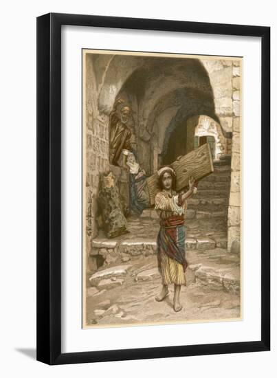 Jesus, as a Boy, Carries Wooden Plank Through the Streets-null-Framed Art Print