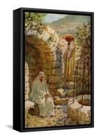 Jesus asks a Samaritan woman for water - Bible-William Brassey Hole-Framed Stretched Canvas