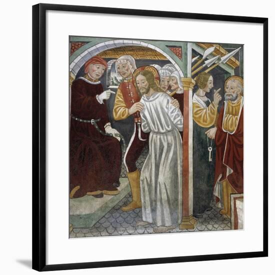 Jesus before High Priest, Peter and Maid, 15th-16th Century, Detail from the Biblia Pauperum-null-Framed Giclee Print