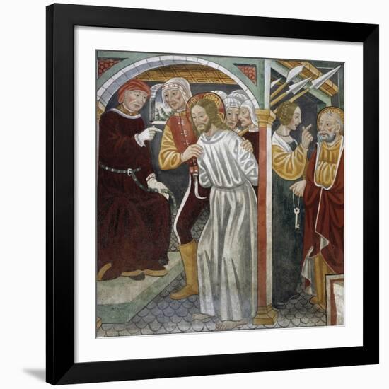 Jesus before High Priest, Peter and Maid, 15th-16th Century, Detail from the Biblia Pauperum-null-Framed Giclee Print