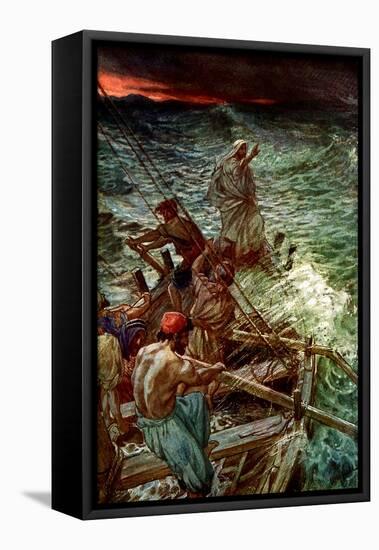 Jesus calms the storm - Bible-William Brassey Hole-Framed Stretched Canvas