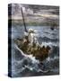 Jesus Calms the Waters Among Frightened Disciples in a Boat-null-Stretched Canvas