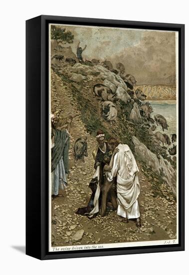 Jesus Casting Devils Out of a Kneeling Man, C1890-James Jacques Joseph Tissot-Framed Stretched Canvas