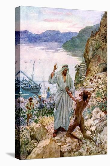 Jesus cures a demon-possessed man - Bible-William Brassey Hole-Stretched Canvas