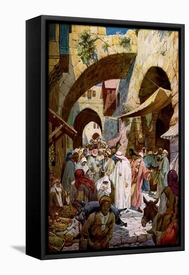 Jesus cures a sick woman - Bible-William Brassey Hole-Framed Stretched Canvas