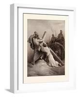 Jesus Falling Beneath the Cross-Gustave Dore-Framed Giclee Print