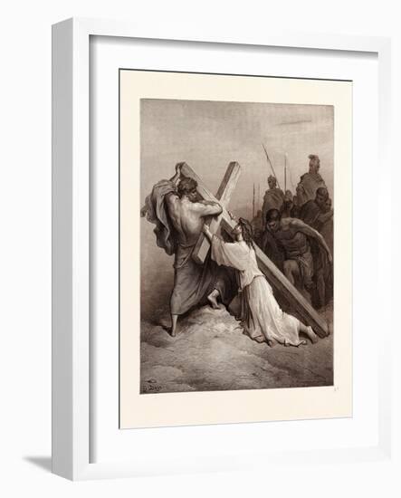 Jesus Falling Beneath the Cross-Gustave Dore-Framed Giclee Print