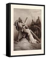 Jesus Falling Beneath the Cross-Gustave Dore-Framed Stretched Canvas