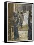 Jesus Forbids the Carrying of Loads in the Forecourt of the Temple-James Tissot-Framed Stretched Canvas