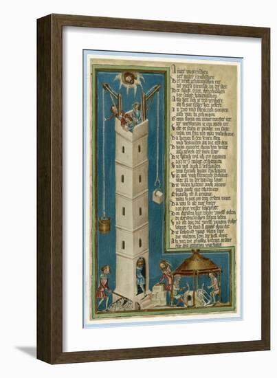 Jesus from Heaven Looks Down Apprehensively at the Builders of the Tower of Babel-null-Framed Art Print