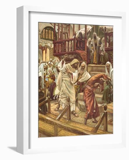 Jesus Heals a Man Possessed by a Demon in the Synagogue for 'La Vie De Notre Seigneur Jesus-Christ'-James Jacques Joseph Tissot-Framed Giclee Print