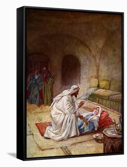 Jesus heals a sick girl - Bible-William Brassey Hole-Framed Stretched Canvas