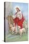 Jesus in a Red Robe with a Herd of Sheep, Shepherd-Christo Monti-Stretched Canvas