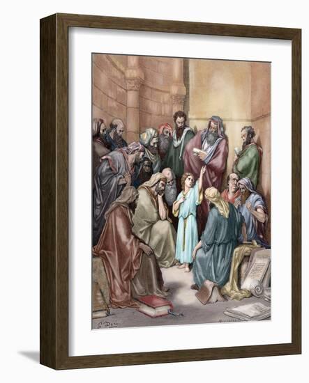 Jesus in His Childhood Among the Doctors-Gustave Dore-Framed Giclee Print