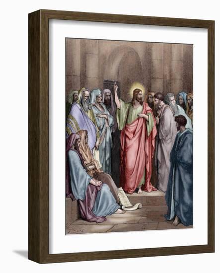 Jesus in the Synagogue-Gustave Dore-Framed Giclee Print