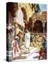 Jesus is challenged by priests and scribes -Bible-William Brassey Hole-Stretched Canvas