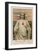 Jesus of Nazareth Displaying His Burning Heart in the Centre of His Chest-null-Framed Art Print