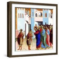 Jesus Opens the Eyes of the Man Born Blind, 1311-Duccio di Buoninsegna-Framed Giclee Print