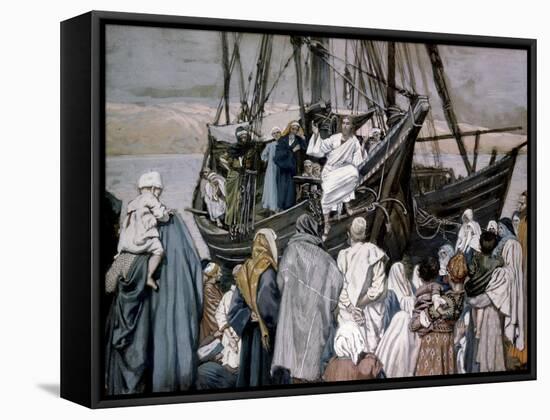 Jesus Preaching on a Boat-James Tissot-Framed Stretched Canvas