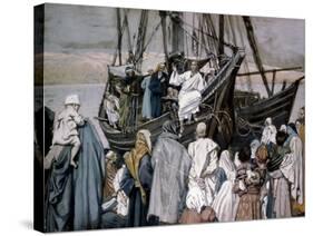 Jesus Preaching on a Boat-James Tissot-Stretched Canvas