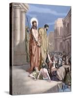 Jesus Presented to the People. Engraving. 19Th Century. Colored.-Tarker-Stretched Canvas