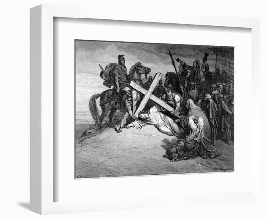 Jesus Reaches the Top of Calvary, Engraving, 19th Century-null-Framed Premium Giclee Print